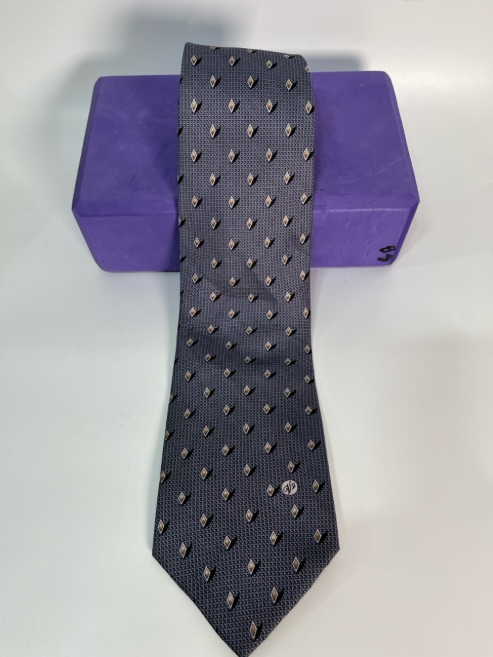Versace Navy Blue Patterned Silk Tie with Small Gold Accents